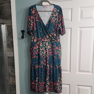 Popsy Vibrant Green and Pink Midi Dress